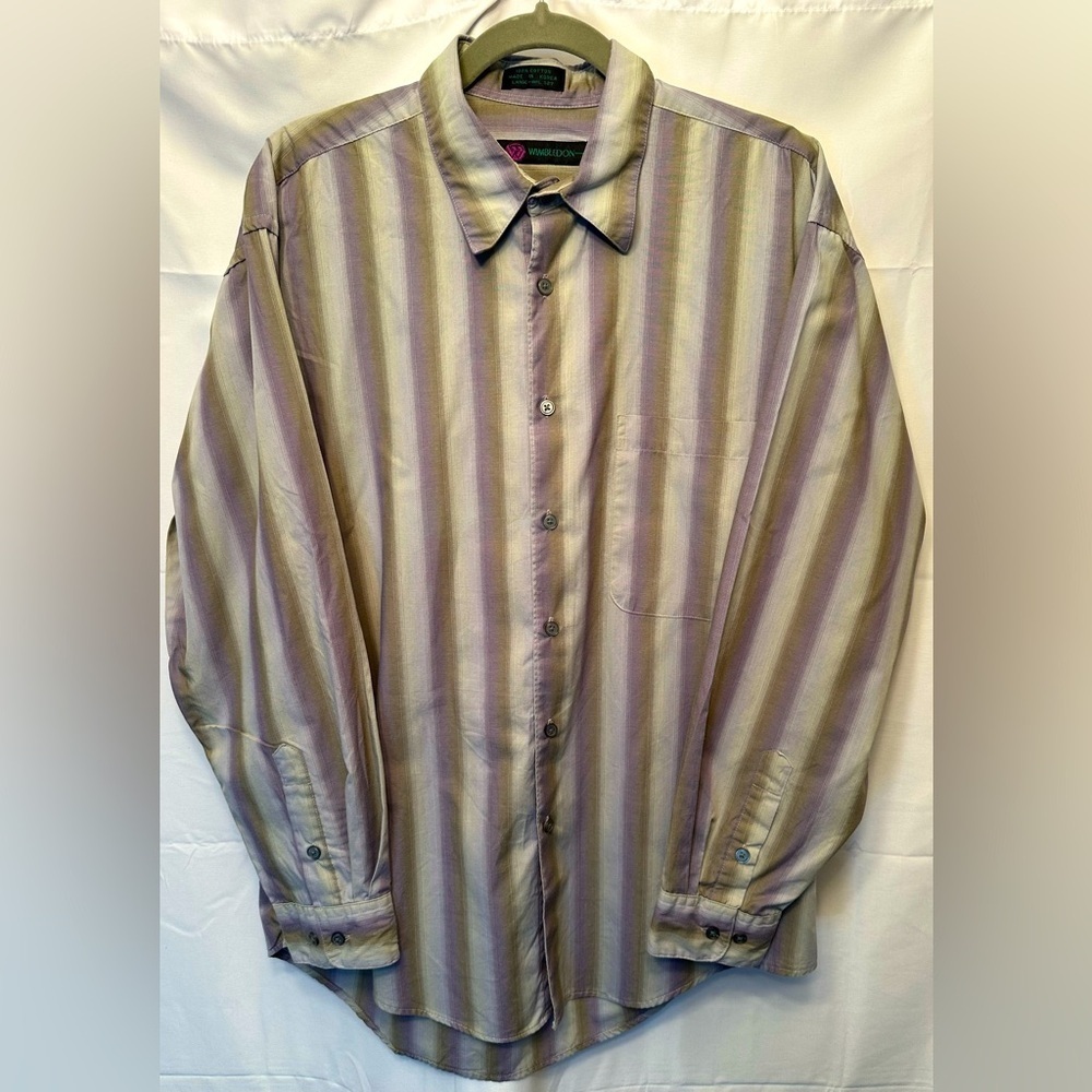 Wimbledon Men's Oxford Button Down Long Sleeve Shirt‎ Size L Green Purple Ivory